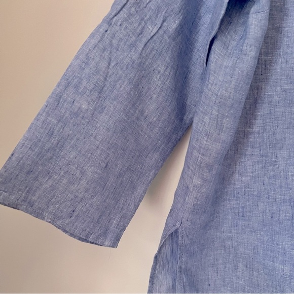 Tahari 100% Linen Blue Round Neck Button Up Shirt Contemporary Preppy Coastal 1X - Picture 6 of 14